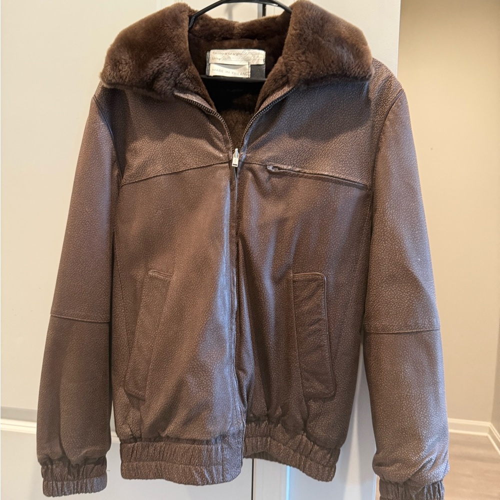 Vintage Turkis Tukku Brown Jacket with Fur Collar leather reversible medium
